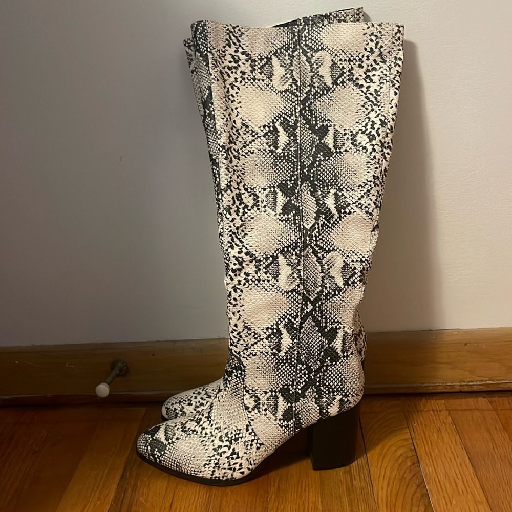 Faux Snake skin knee high boots